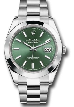 Replica Rolex Oystersteel Datejust 41 Watch 126300 Smooth Bezel Mint Green Index Dial Oyster Bracelet - Click Image to Close